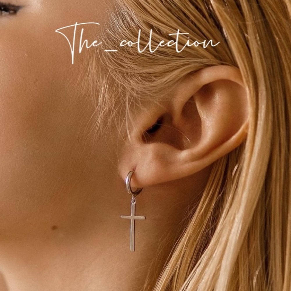 STERLING SILVER CROSS HOOP EARRINGS